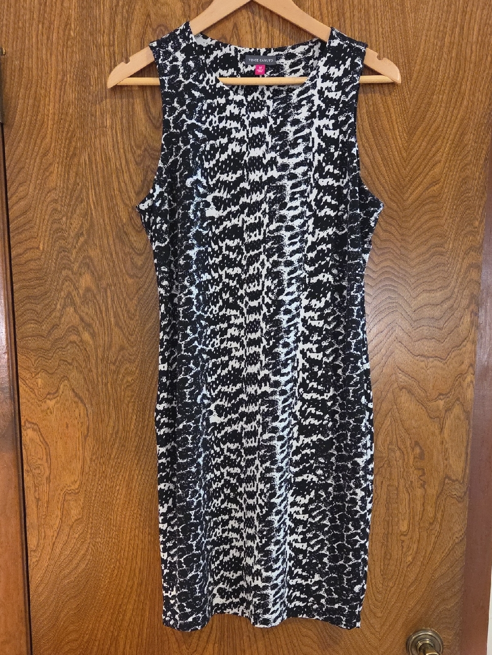 Vince Camuto Black & White Abstract Animal Print Midi Dress